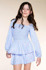 Simply Soft Long Sleeve Smocked Ruffle Skirt Dress