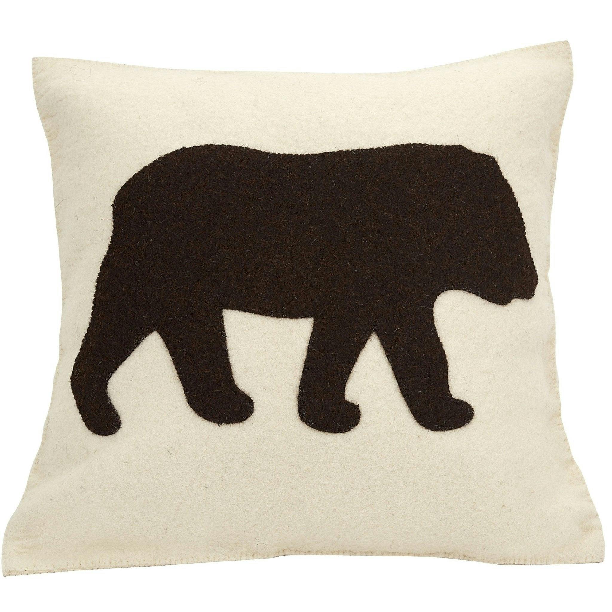 Hand Felted Wool Pillow - Brown Bear Silhouette Cream - 20