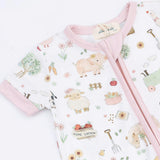 Cute Farm Animals Pink - Shortie 2 Way Zipper Romper