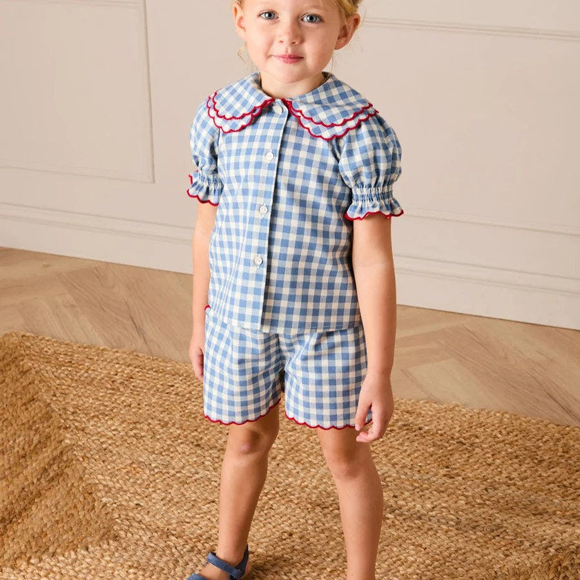 Darby Gingham Scallop Edge Bow Detail Shorts in Blue (18mths-12yrs)