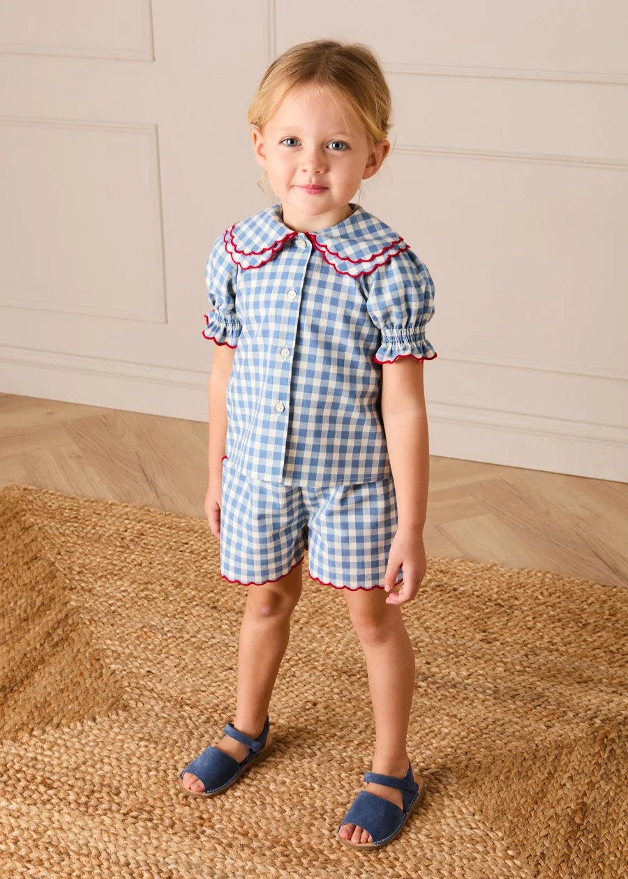 Darby Gingham Scallop Edge Bow Detail Shorts in Blue (18mths-12yrs)