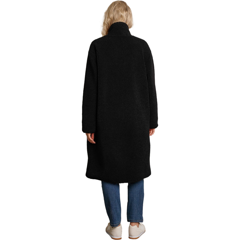 Teddi Stand Collar Double Zipper Long Maternity Coat