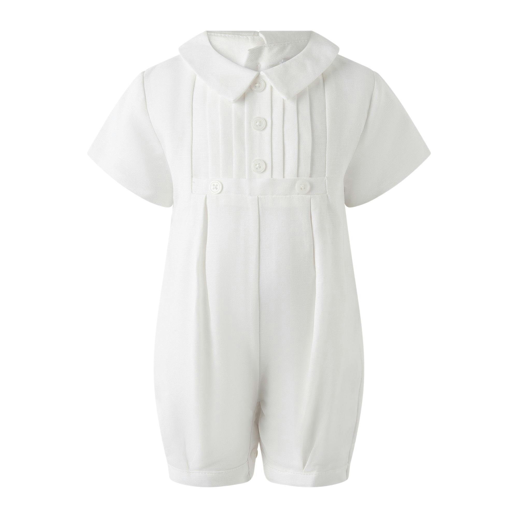 Linen Pleated Babysuit and Bonnet