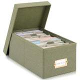 Decorative Photo Storage Box - Sturdy Linen Photo Organizer with Dividers - Stores Up to 850 4x6 Photos - Portable Scrapbook Storage Container with Lid