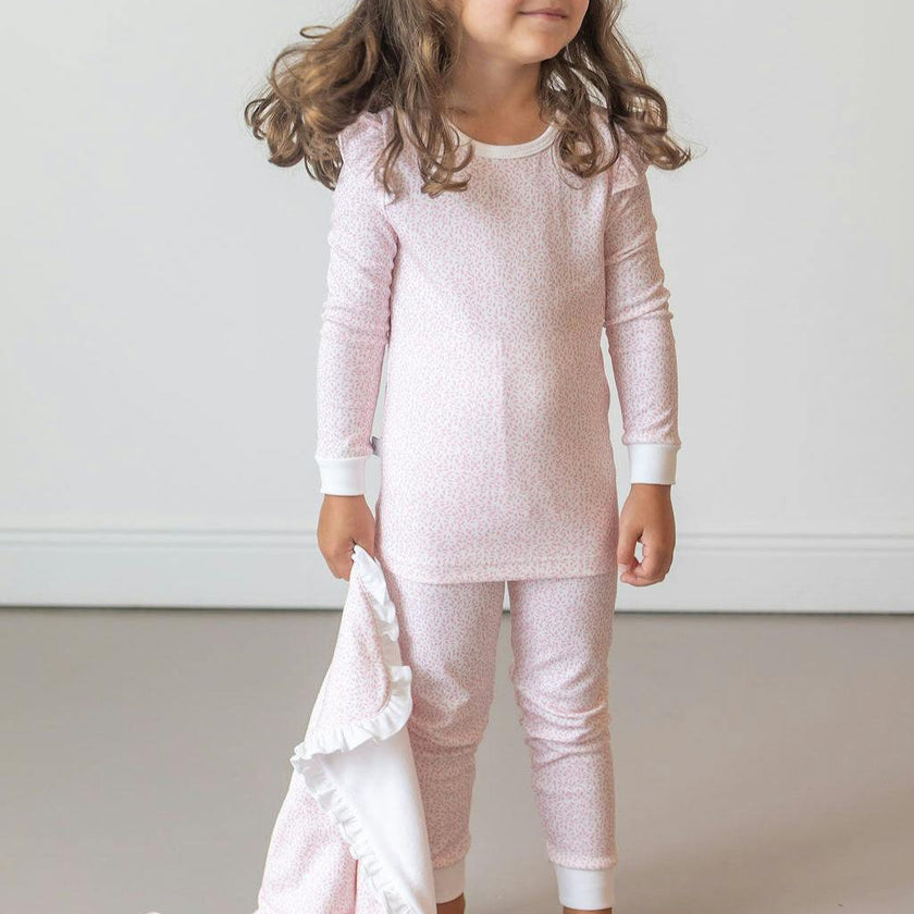 Pink Leaves Pima Long Pajama Set