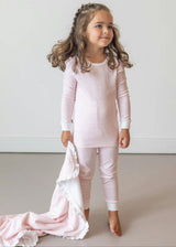 Pink Leaves Pima Long Pajama Set