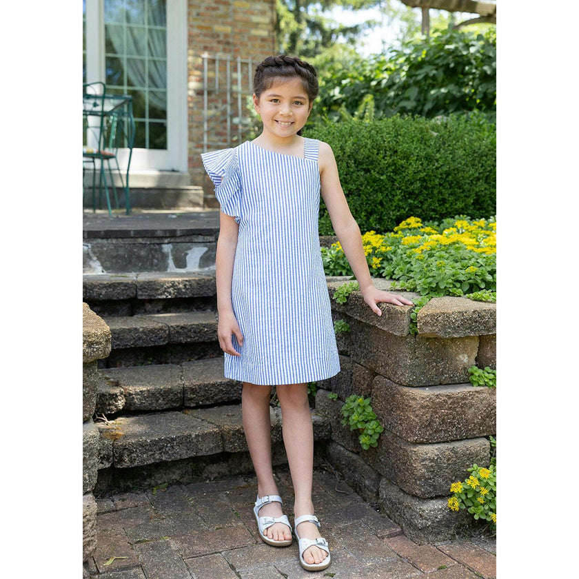 Seersucker Flutter Sleeve Dress