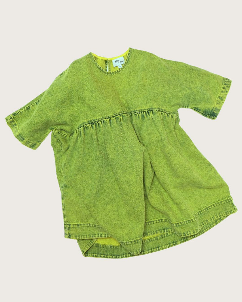 Kids Rumi Acid Green Overdye Denim Dress