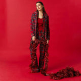 Red Tartan Plaid Women's Relaxed Pant Luxe Loungewear