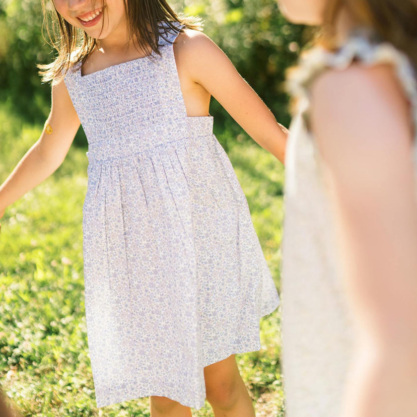 girls slate floral smocked bib dress