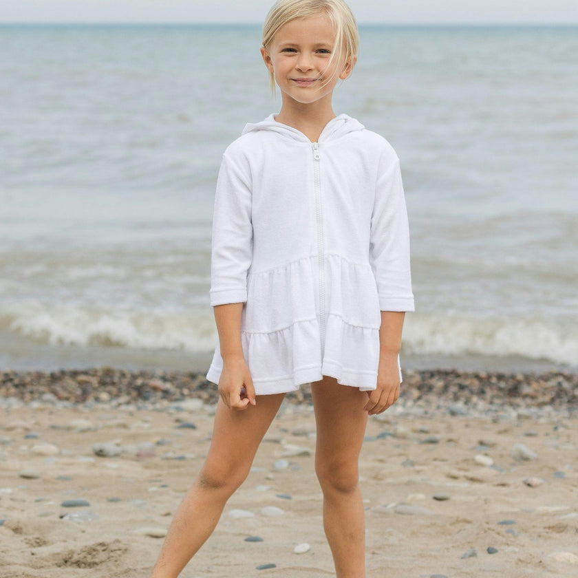 White Hooded Coverup with Tiers