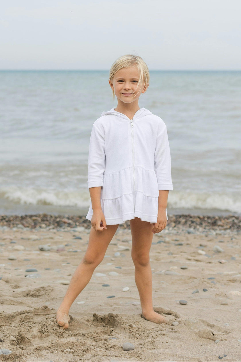 White Hooded Coverup with Tiers