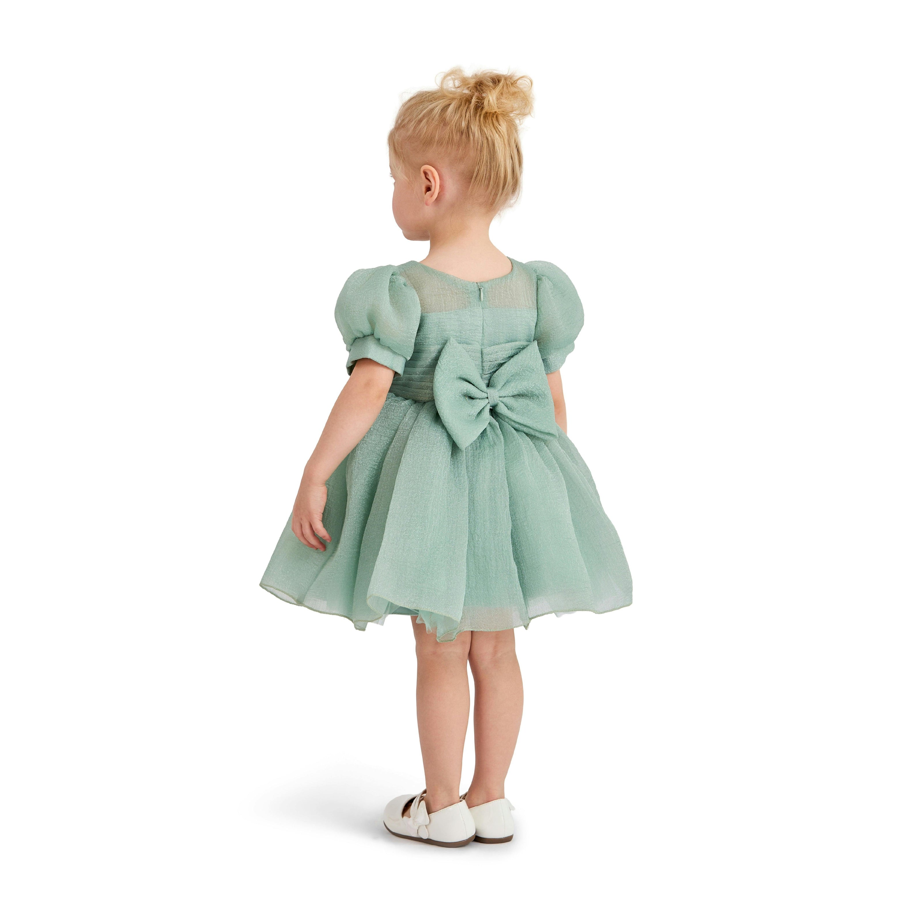Light Green Brixton Puff-Sleeve Party Dress