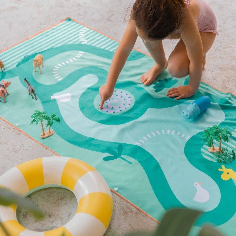 Quut Beach Bag Set Green + Safari Play Towel