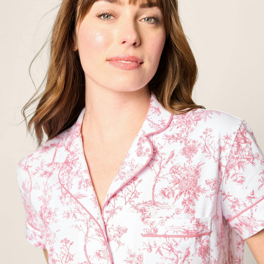 Women's Pima Short Sleeve Short Set in Pink Timeless Toile