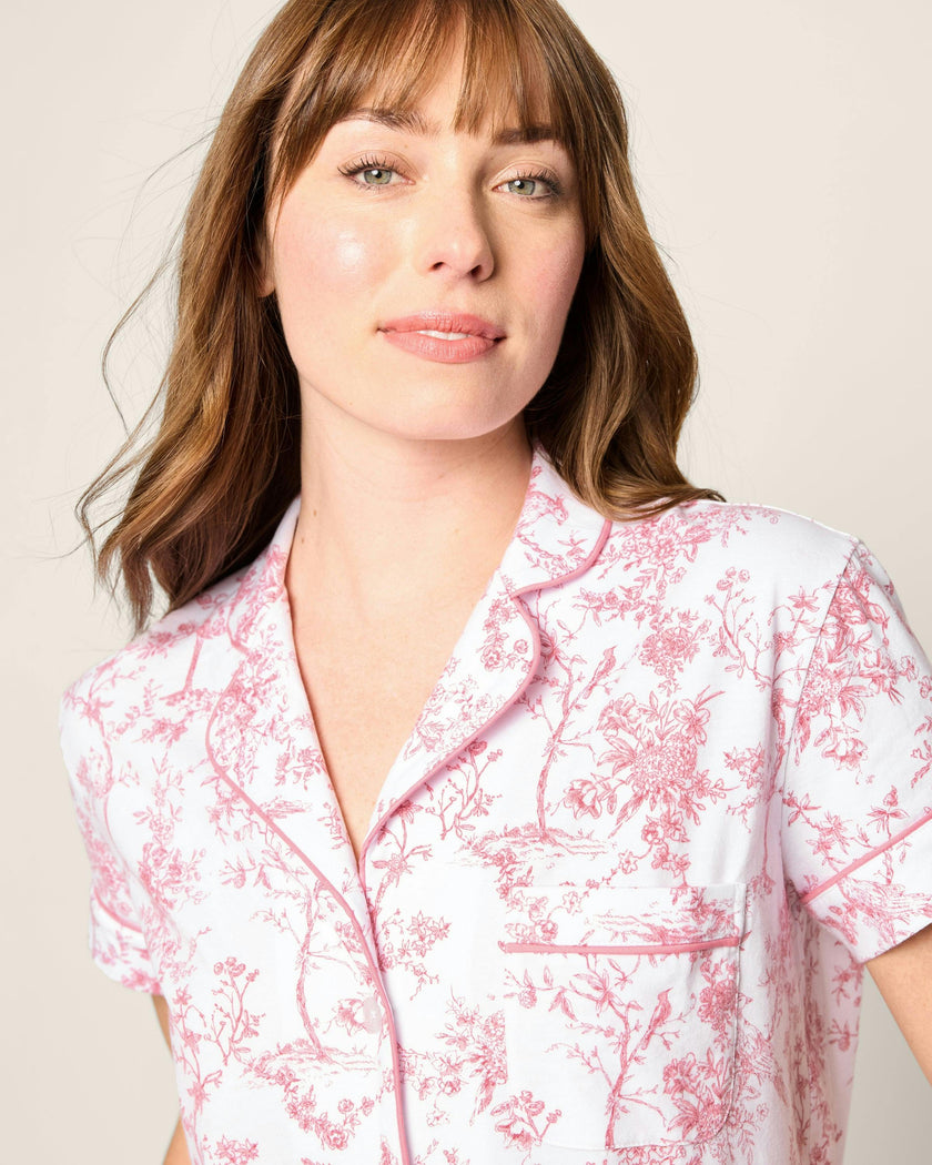 Women's Pima Short Sleeve Short Set in Pink Timeless Toile