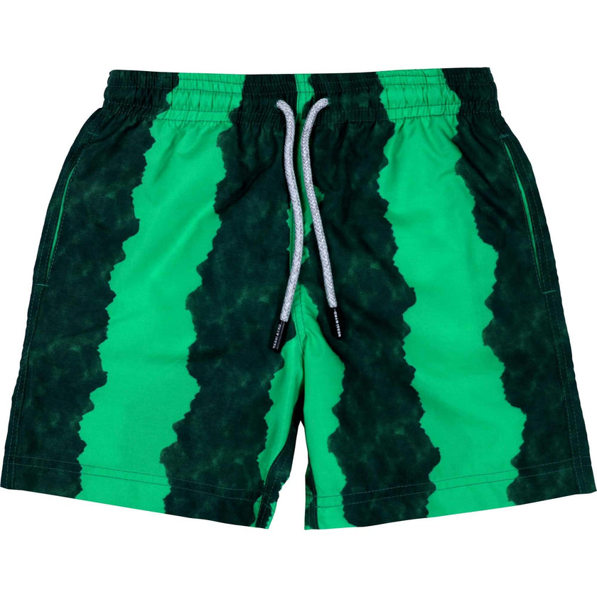 Kids' Green-Black Stripe Quick-Dry Swim Trunks