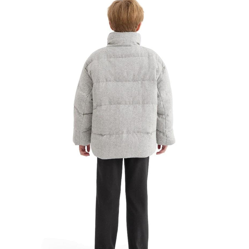 Gray Puffer Jacket with High Collar