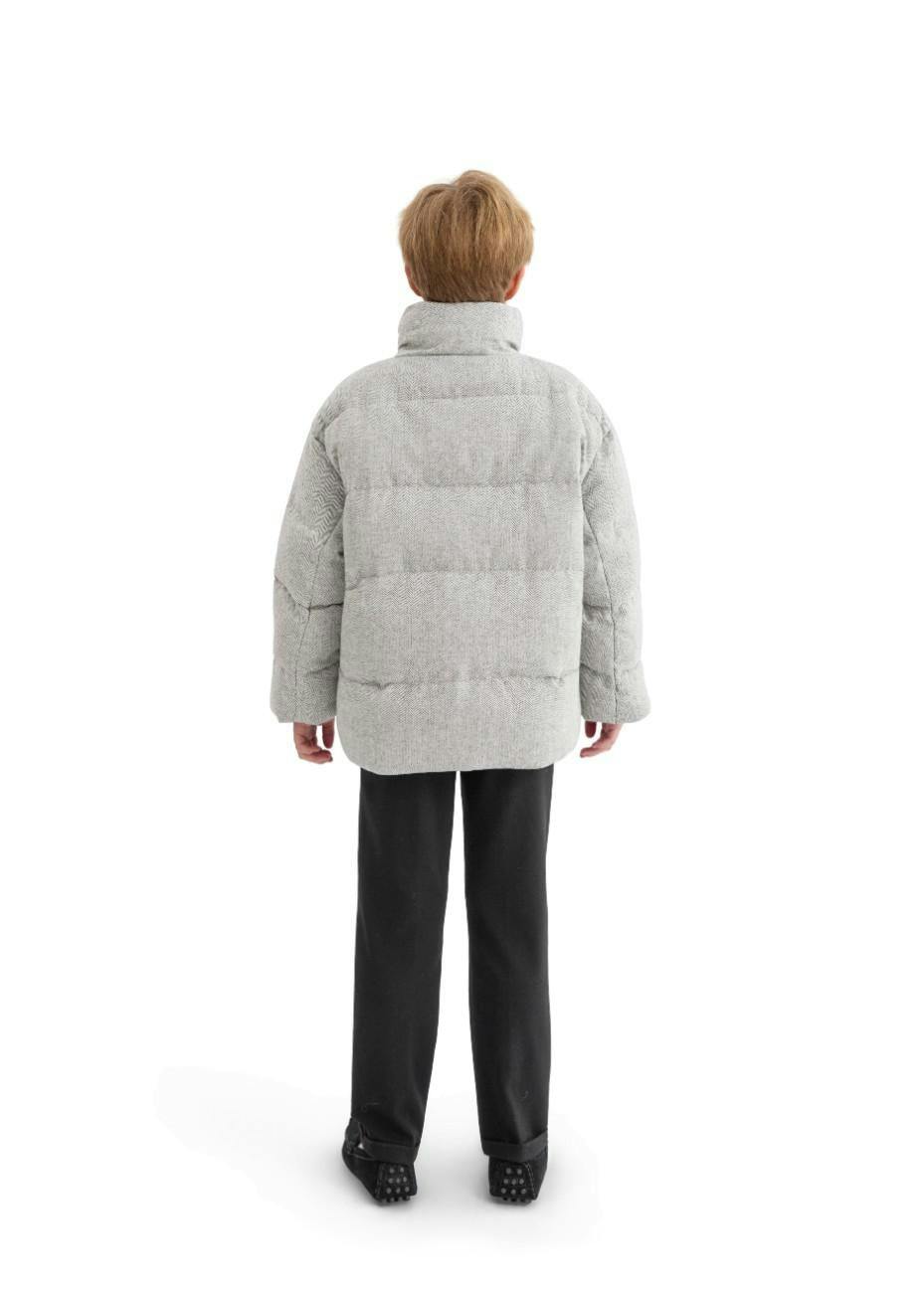 Gray Puffer Jacket with High Collar