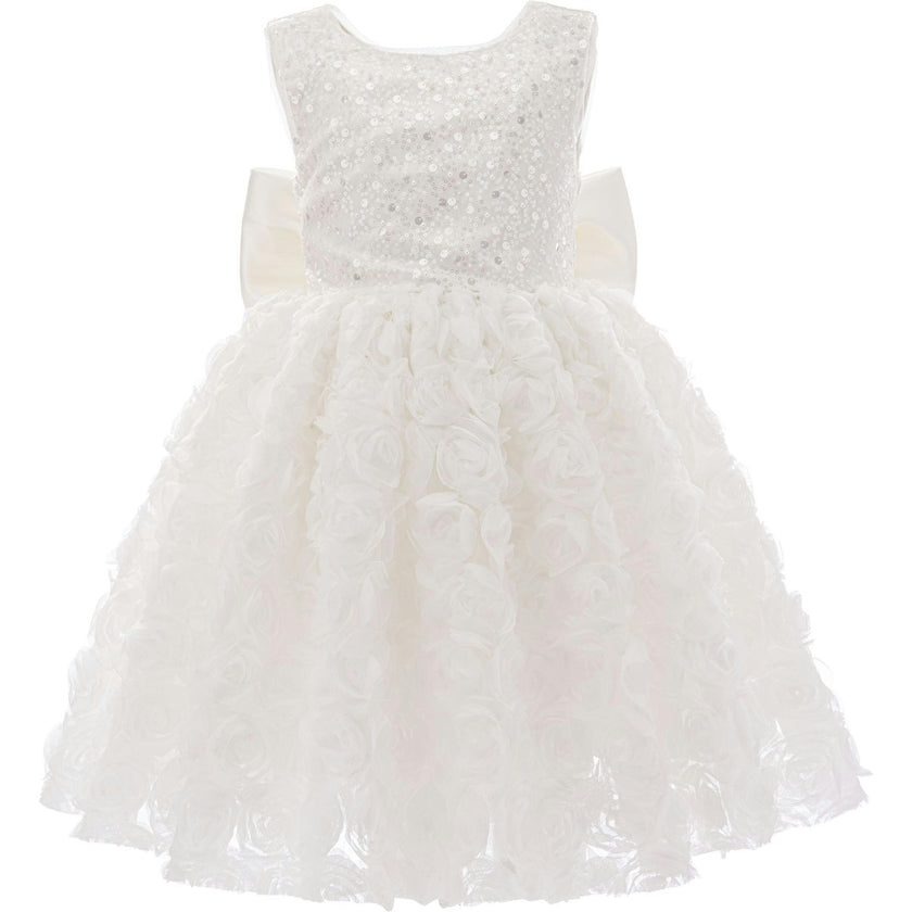 White Kreisler Sequin Bow Rose Dress