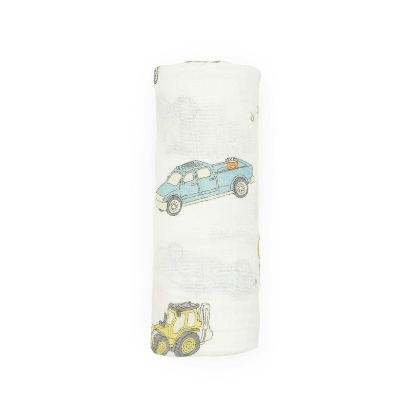 Cotton Muslin Swaddle Blanket - Work Trucks