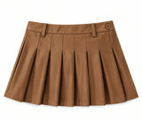 Jane Carmel Brown Vegan Leather Pleated Skort