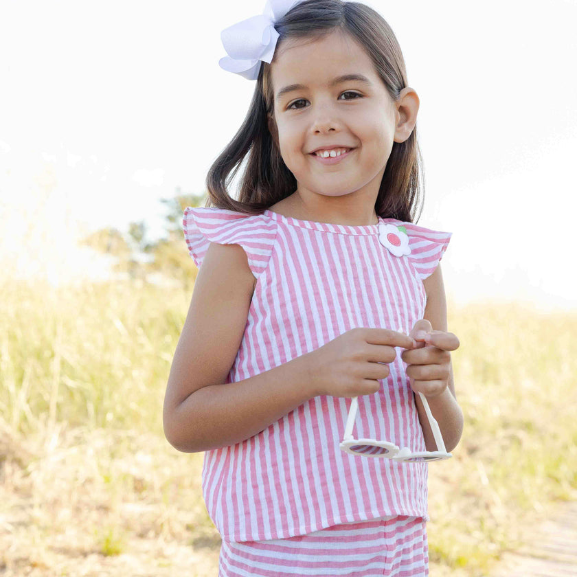 Stripe Gauze Top And Shorts