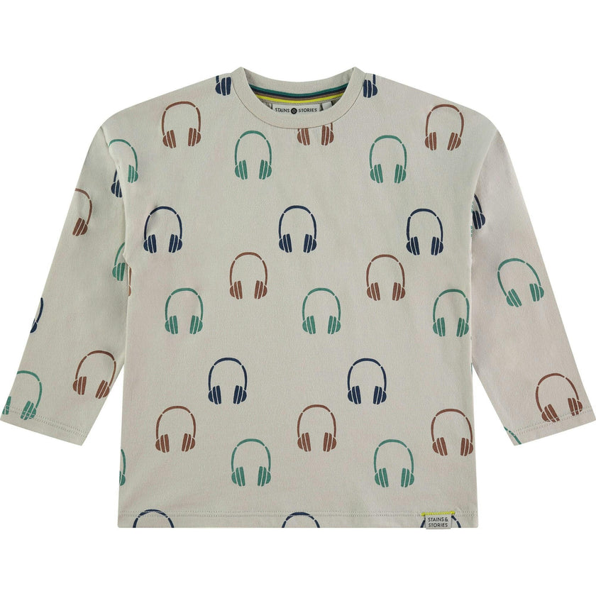 All-Over Headphone Print Long Sleeve T-Shirt