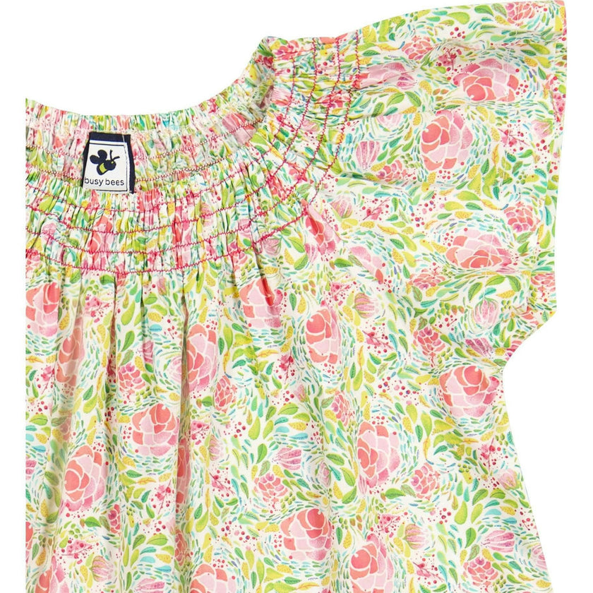 Molly Smocked Neck Ruffle Sleeve Top, Florals