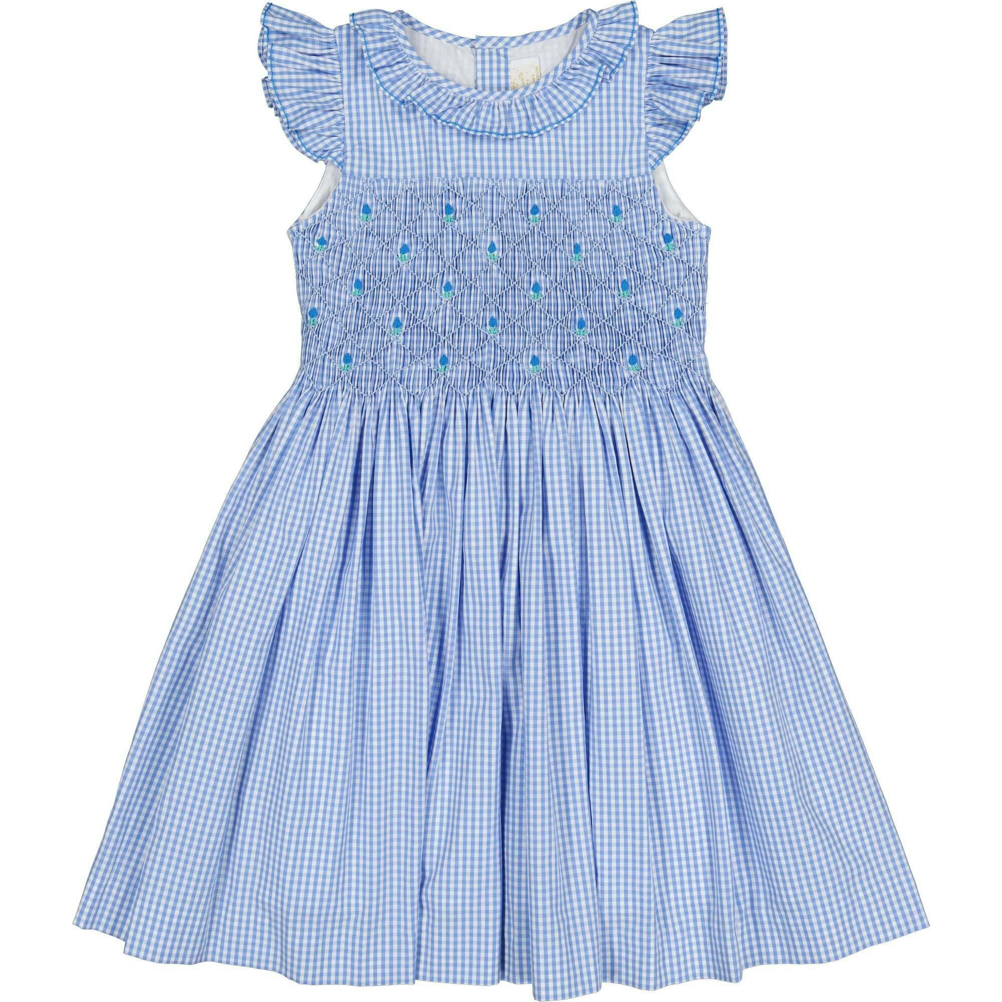Tulip Pink Gingham Frilled Cap Sleeve Smocked Dress