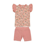 Floral Print 2-Piece Flutter Sleeve Top & Short Set