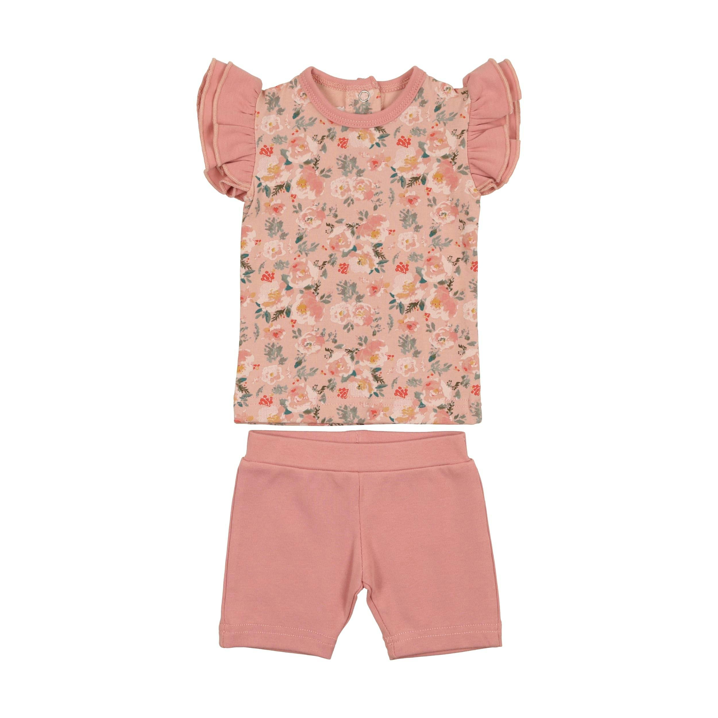 Floral Print 2-Piece Flutter Sleeve Top & Short Set