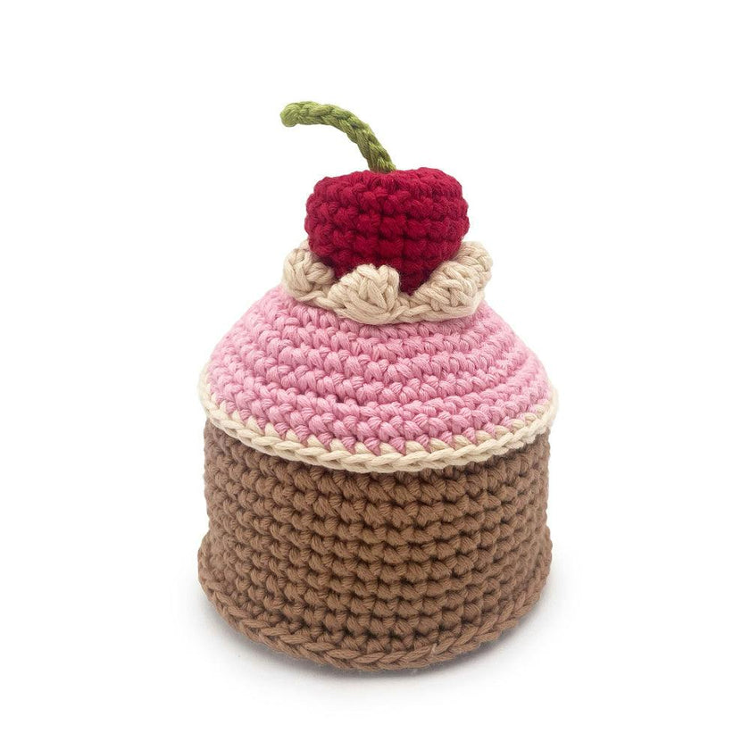 Cherry cake 100% organic cotton rattle