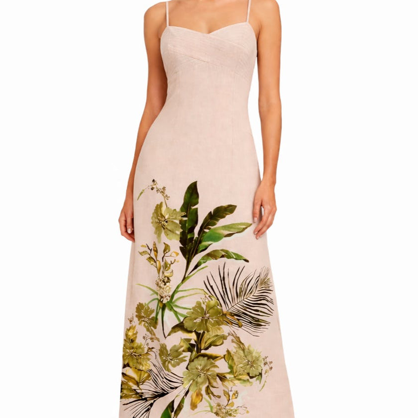 Carlie Neutral Botanical Midi Dress