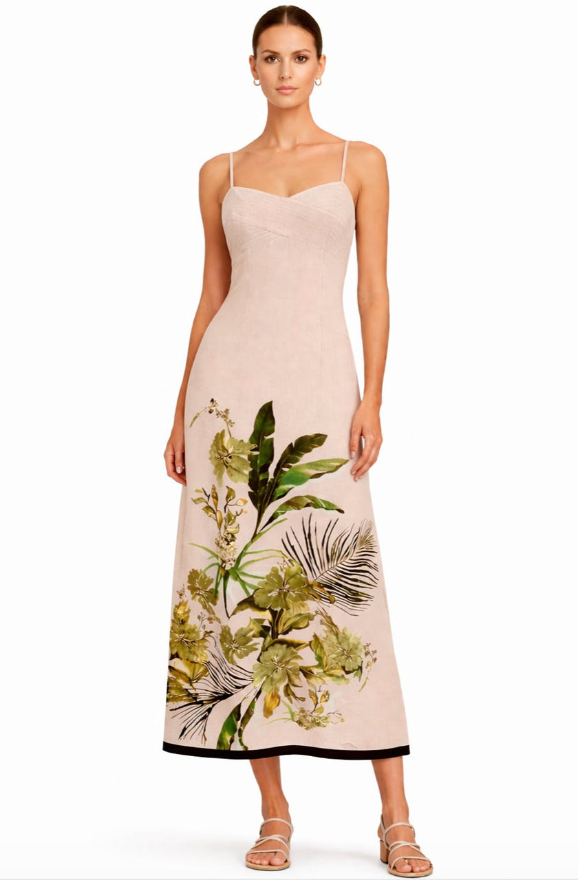 Carlie Neutral Botanical Midi Dress