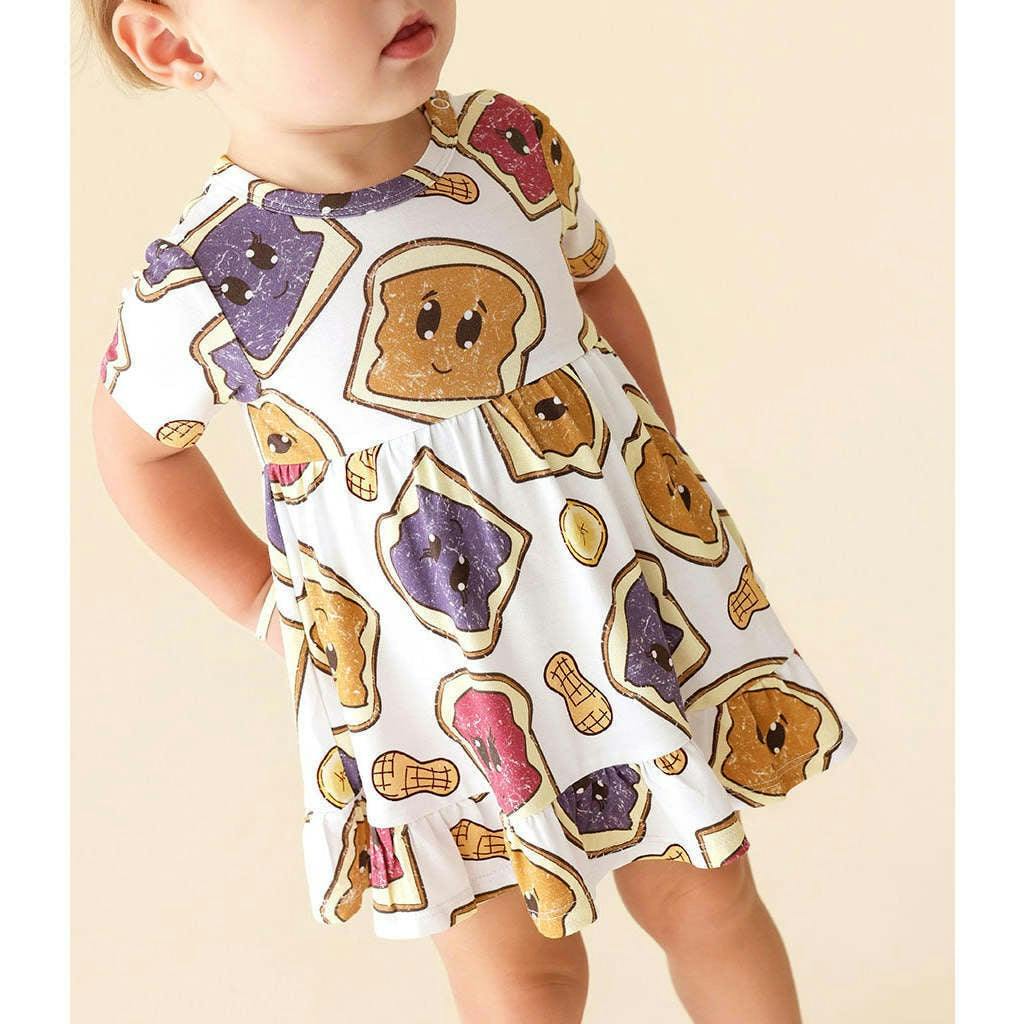 Peanut Butter Jelly Time Ruffled Twirl Bodysuit Dress