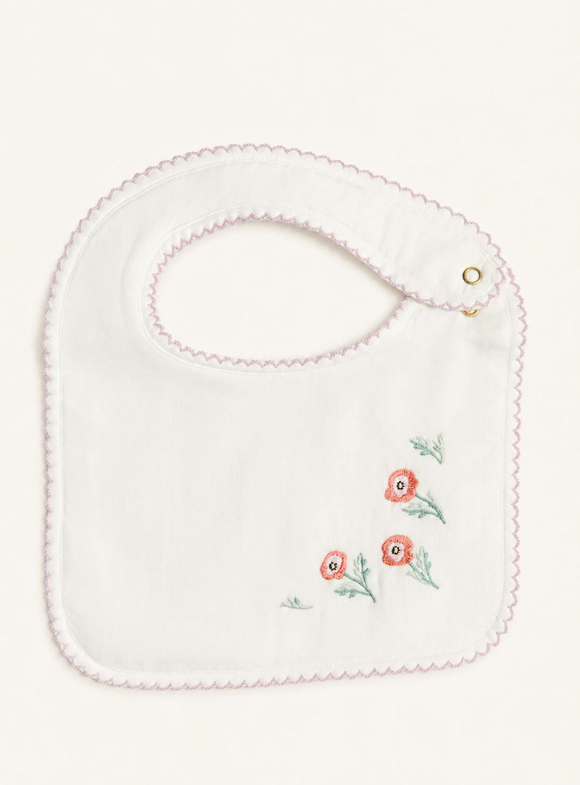 Classic Baby Bib - Embroidered Poppy