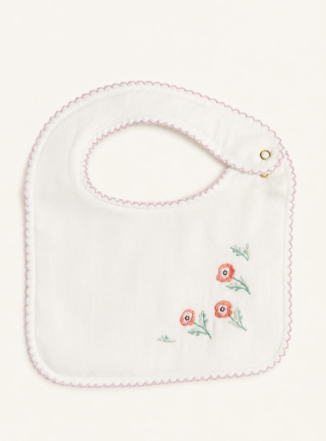 Classic Baby Bib - Embroidered Poppy