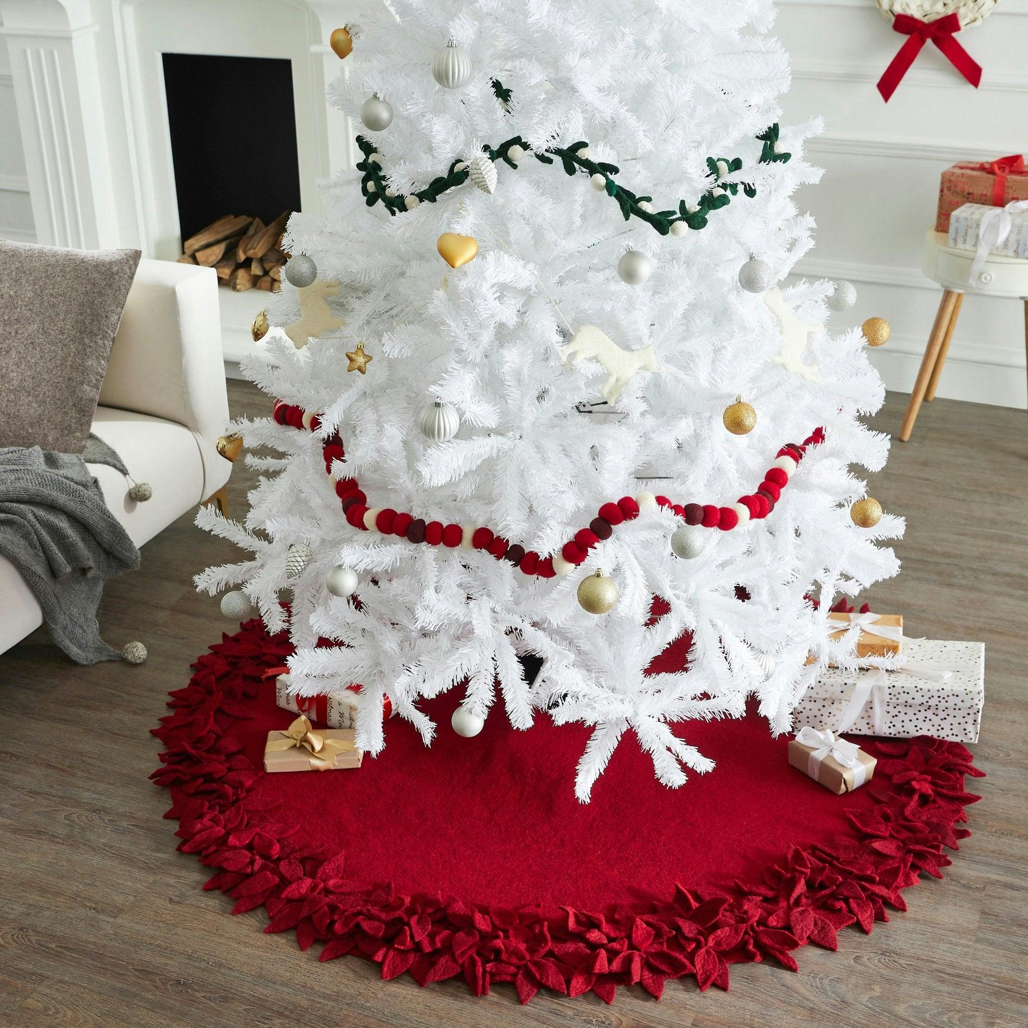 Handmade Overlapping Flowers Maroon XL Christmas Tree Skirt 72