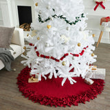 Hand Felted Wool Overlapping Flowers Border Maroon Christmas Tree Skirt 64"/72"