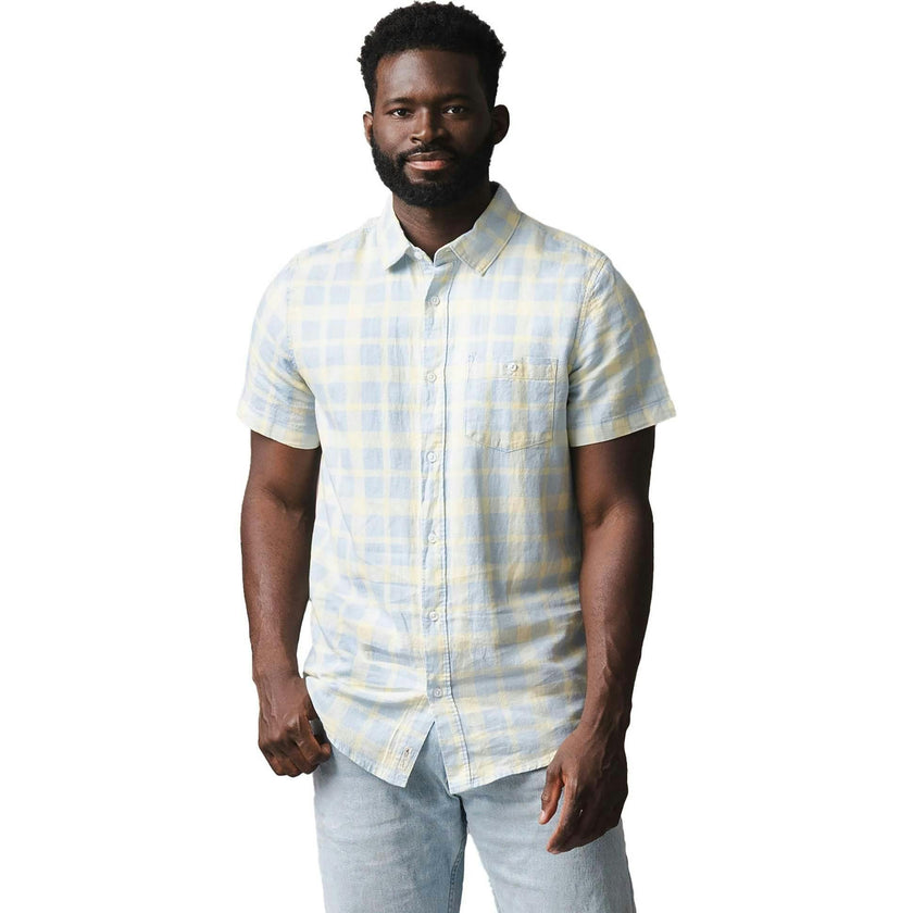 Linen Short Sleeve Button Down Shirt, Blue