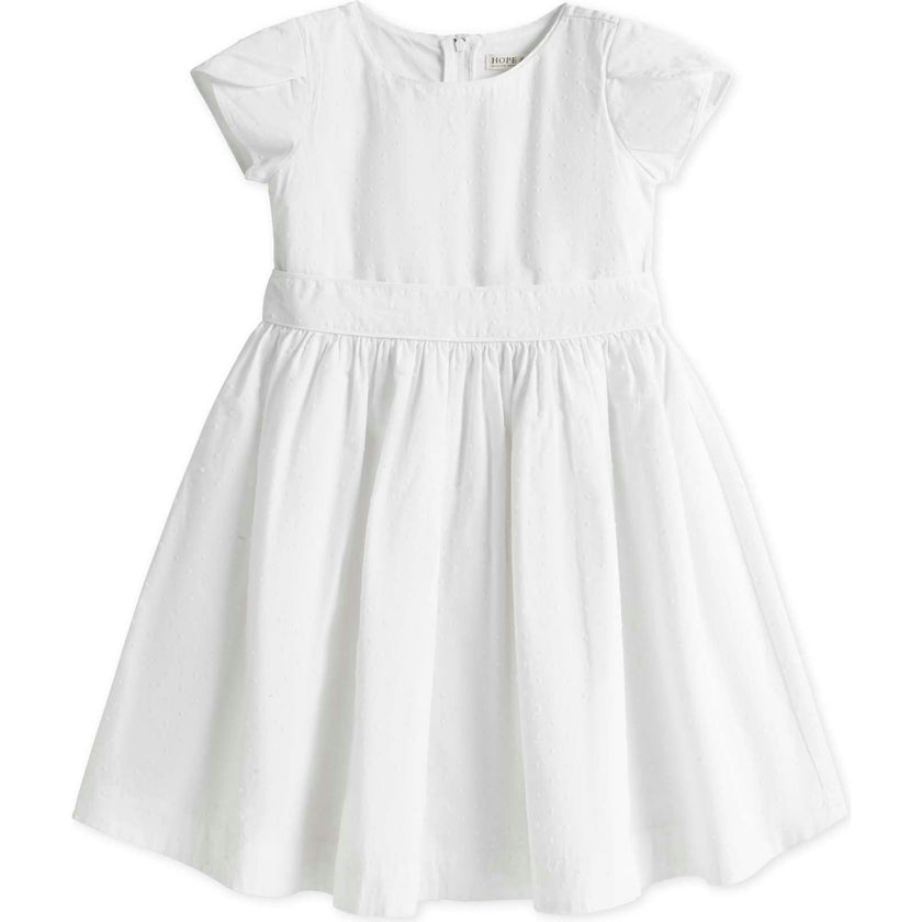 Organic Tulip Sleeve Swiss Dot Party Dress, White