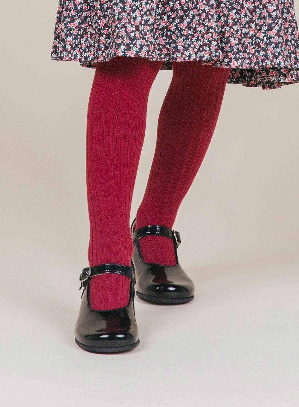 Ribbed Tights in Burgundy