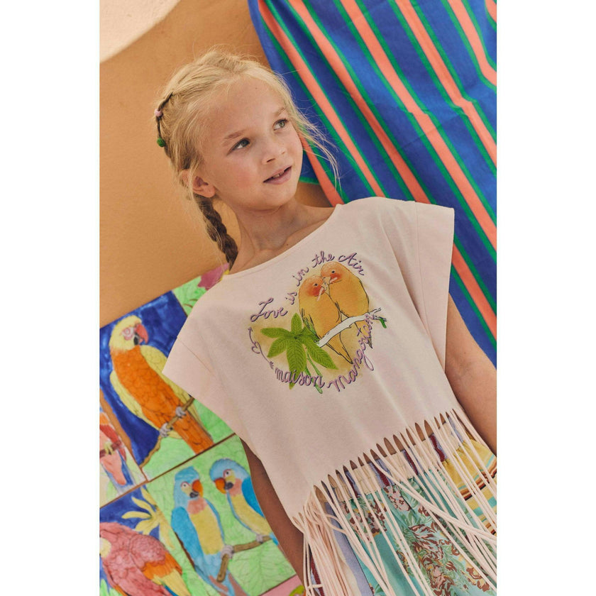 BIRDS FRINGE TOP BLUSH