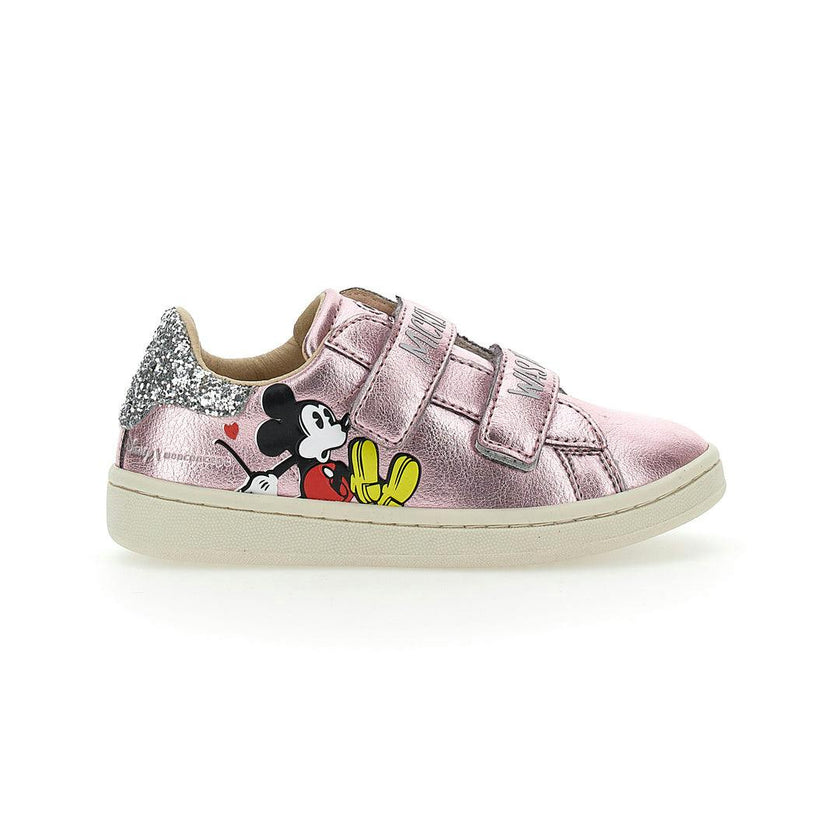 Pink Mickey Glitter Tab Velcro Sneakers