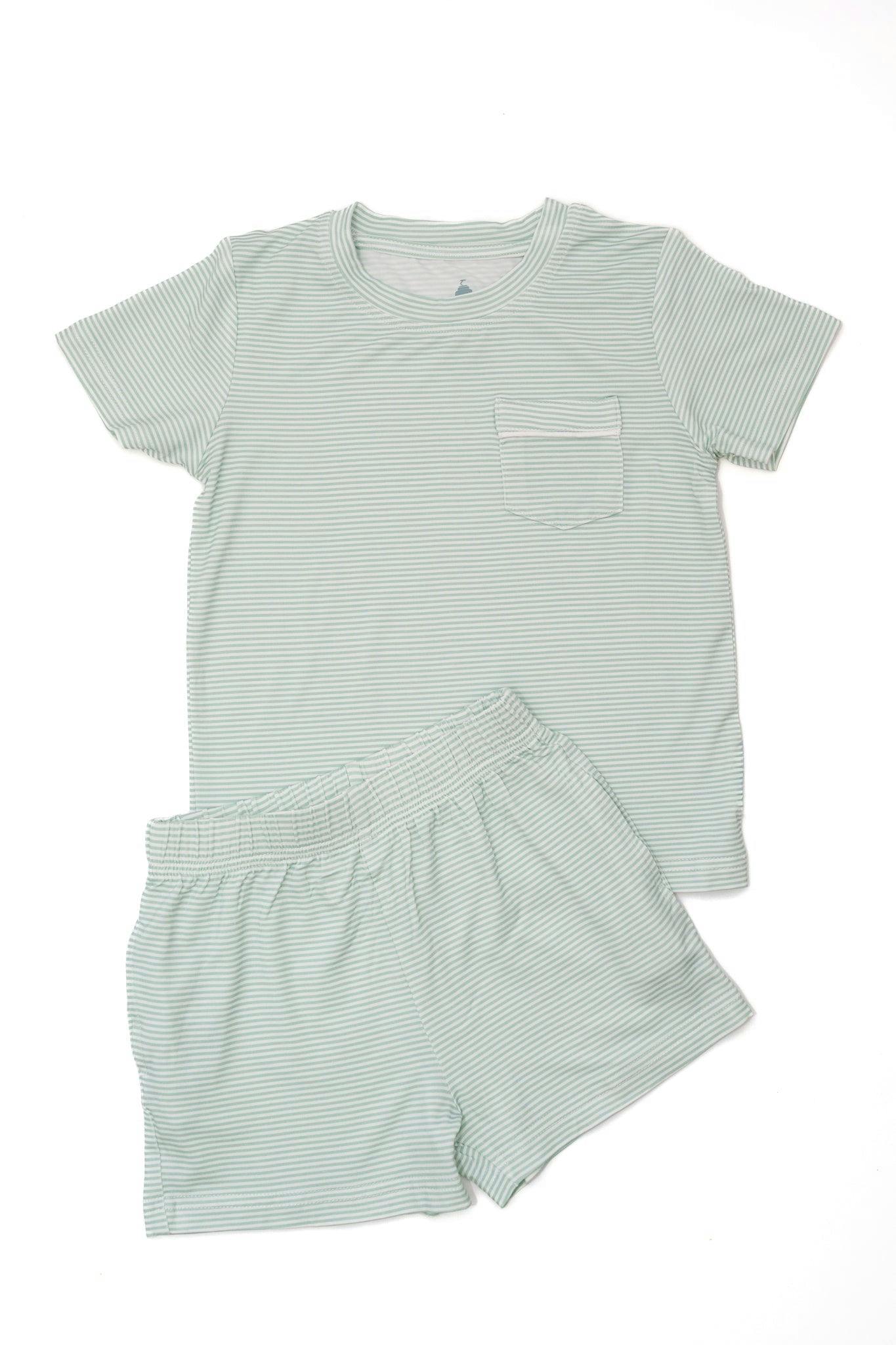 Pistachio Mini-Stripe Shorts & T-Shirt Set