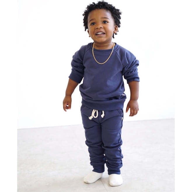 Crewneck Terry Jogger Pant Sweatsuit Set, Indigo