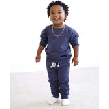 Crewneck Terry Jogger Pant Sweatsuit Set, Indigo