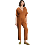 Women's Maternity Filipa V-Neck Short Sleeve Jumpsuit, Tan