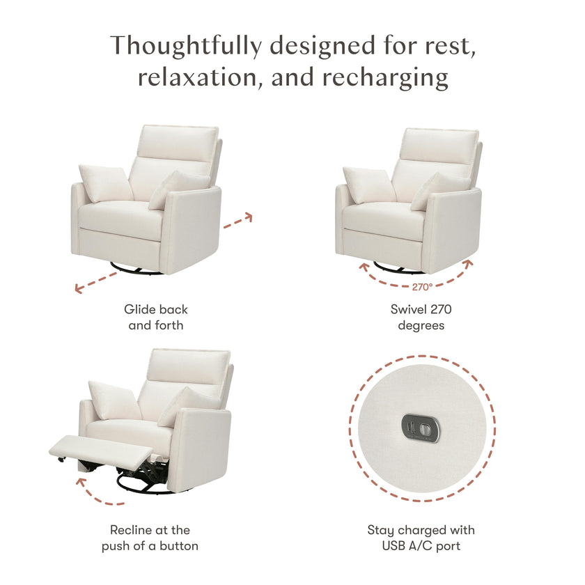 Nori Glider Recliner w/ Electronic Control and USB in Performance Cream Eco-Weave